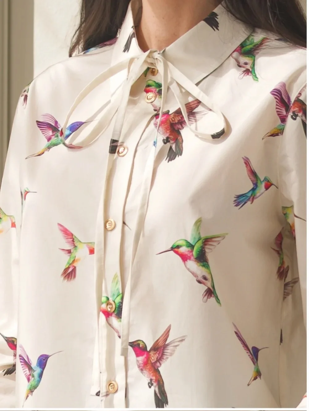 SECRETARIAT POPLIN SHIRT - HUMMINGBIRDS by CARE TUCKER - Picture 3 of 9
